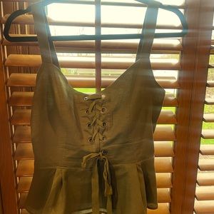 JCrew Point Sur Olive Green Lace up Top